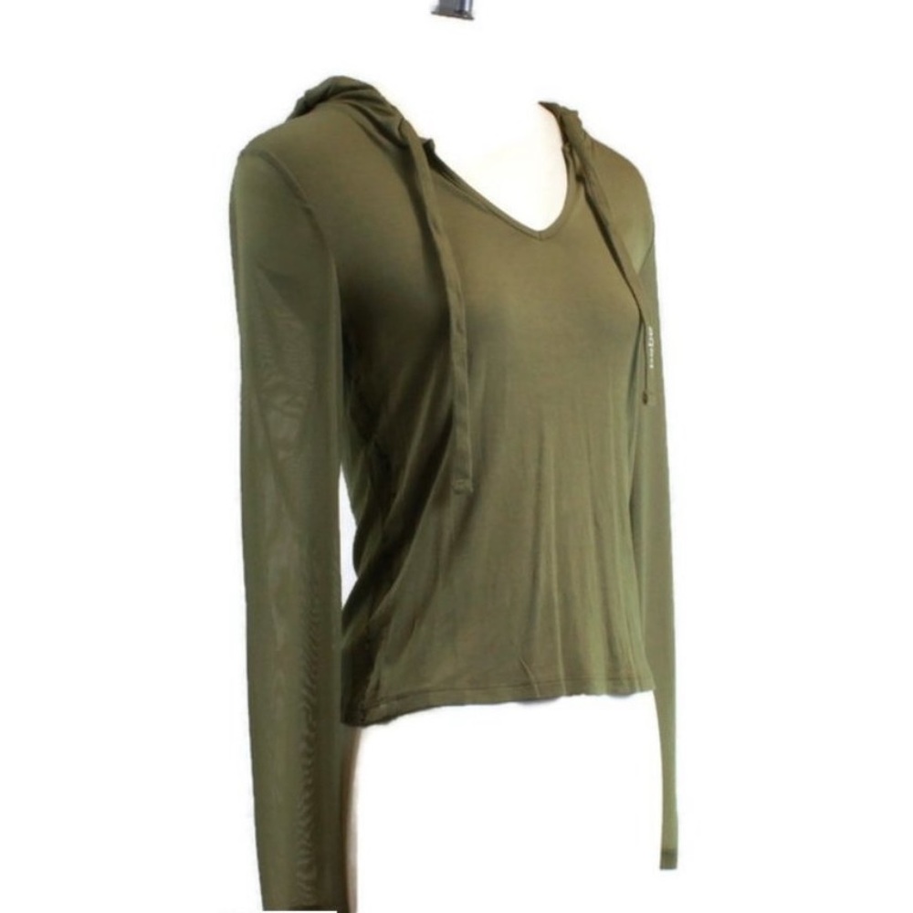 Bebe Womens Olive Comfy Cozy Comfortble Hoodie Mesh Sleeve Lightweight Sz M